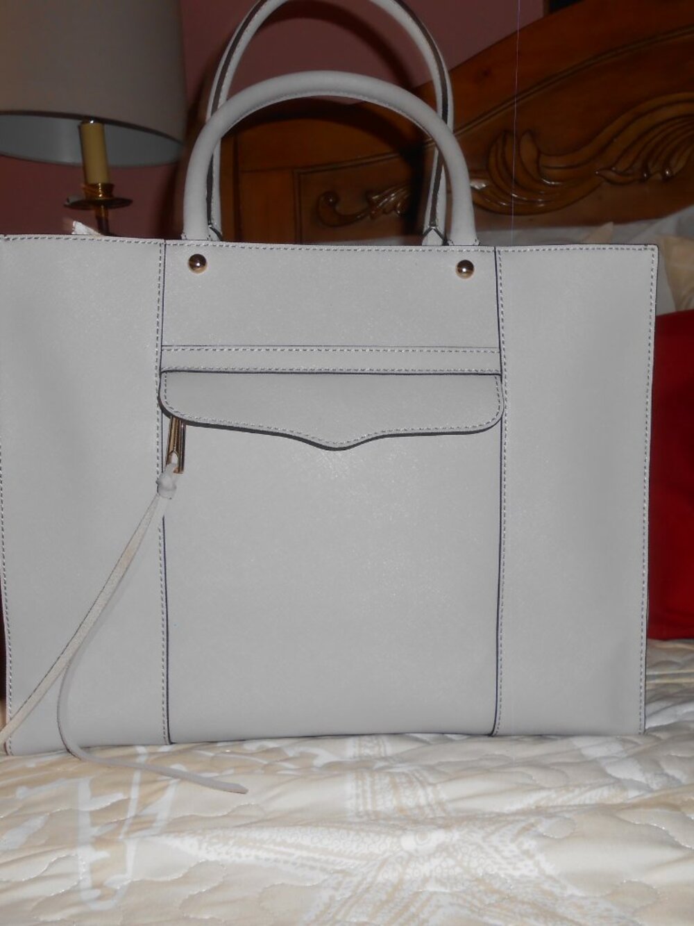 Rebecca Minkoff Pale Gray Leather large Tote Bag NWOT
